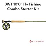 Redington Fly Fishing Rod and Reel Combo Starter Kit, 3WT 10 Foot Fly Rod, 4-Piece Medium Action Rod for Freshwater, 5/6 Weight Diecast Aluminum Run Fly Reel, Carrying Case, Fly Line and Leader