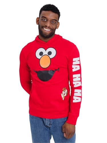 Sesame Street Elmo Mens Hooded Matching Family Cosplay Long Sleeve T-Shirt Red X-Large