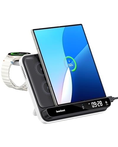 SwanScout Wireless Charger for Samsung Z Fold/S25 Ultra, 30W Fast Charging Station for Samsung Z Fold 6/5/4/3/2, Foldable Charger Stand for Galaxy Watch 7/Ultra/6/5/4/3, SwanScout 710FS