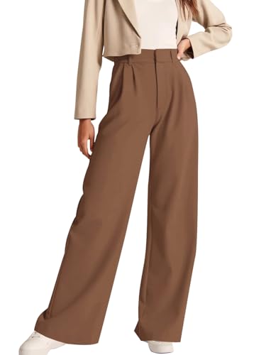 NIMIN Wide Leg Pants for Women Trendy Business Casual Pants Office Wear LadiesTrousers 2025 Fashion Dressy Pants with Pockets Brown Medium