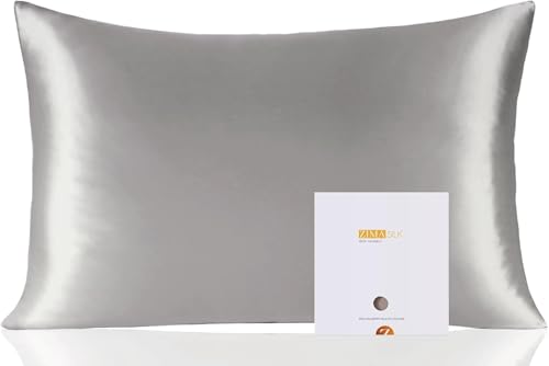 ZIMASILK 100% Pure Mulberry Silk Pillowcase for Hair and Skin Health,Soft and Smooth,Both Sides Premium Grade 6A Silk,600 Thread Count,with Hidden Zipper,1pc (King 20''x36'', Gray)