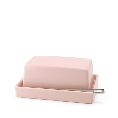 Bee House Zero Japan Ceramic Butter Dish with Lid and Knife for Countertop or Refrigerator - Butter Mold Microwave Safe, Lead-Free, Durable & Stylish Holder - Pink