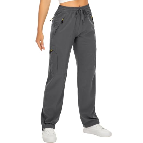 Women's Hiking Pants Quick Dry UPF 50 Travel Golf Pants Lightweight Camping Work Cargo Pants Zipper Pockets,6608,Dark Grey,M