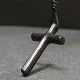 Men's Wooden Cross Necklaces Real Handcrafted Ebony Wood Cross Pendants With Leather Necklaces Men's Black Cross Necklaces Christian Baptism Crucifix Pendant for Men (Knife-patterned cross necklaces)