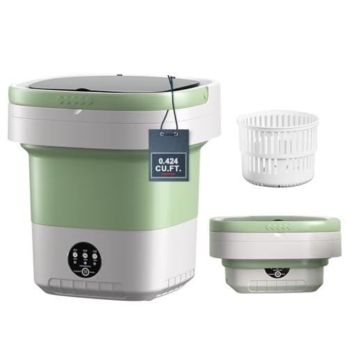 Portable Washing Machine, Mini 12L Foldable Washer and Dryer with 3 Modes Deep Cleaning, Small Collapsible Laundry for Travel, Suitable for Baby Clothes, Underwear, Socks, Green