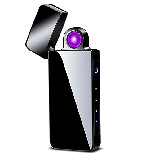 Spinning Arc Plasma Lighter - USB Rechargeable Electric Lighter with LED Display, Pocket- Size Design for Camping, Candles, Outdoor (ICY Black)