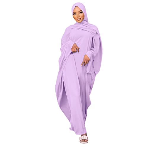 Burkas for Women Hijab Solid Abaya Muslim Prayer Islamic Maxi Gown Kaftan with Scarfs Dubai Full Length Dress Eid Formal Gown 2-Piece Prayer Set Light Purple 2pcs One Size