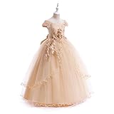 Weileenice Rose Gold Girls Lace Party Dress 12 13 Cold Shoulder Embroidery Wedding Pageant Birthday Formal Vintage Kids Prom Dresses Beads Sequin Junior Girl Photo Shoot Bridesmaid Tulle Ball Gown