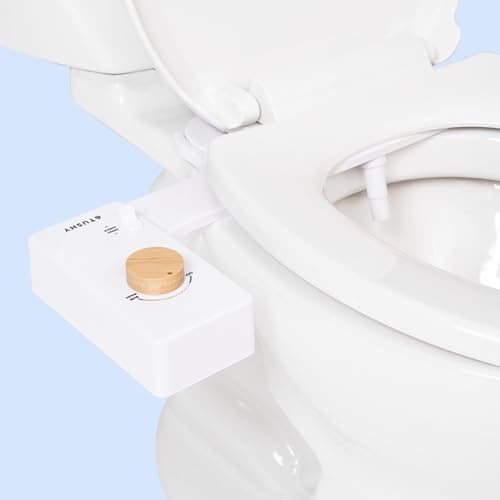 TUSHY Classic 3.0 Bidet Toilet Seat Attachment - A Non-Electric Self Cleaning Water Sprayer with Adjustable Water Pressure Nozzle, Angle Control & Easy Home Installation (Bamboo Knob)