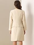 Allegra K Suit Set for Women's 2 Piece Outfits Tweed Peplum Collarless Blazer Jacket and Skirt Sets Large Beige