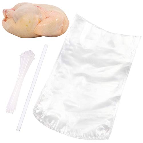 Poultry Shrink Bags,50 Pack 13x18Inches Clear Poultry Heat Shrink Wrap Freezer with 50 Zip Ties,a Silicone Straw for Chickens,Rabbits