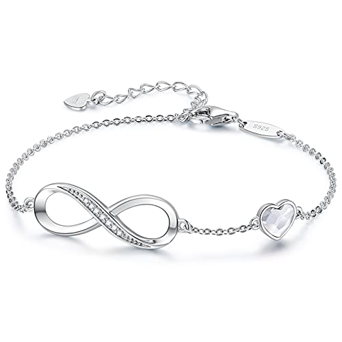 CDE Infinity Heart Symbol Charm Link Bracelet for Women 925 Sterling Silver Adjustable Mother's Day Gift Anniversary Jewelry Christmas Birthday Gifts for Wife Girlfriend Her