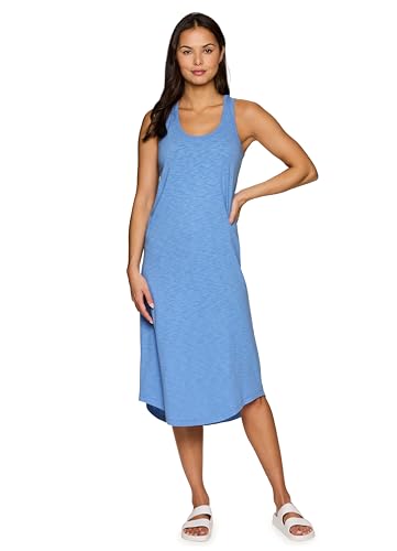 RBX Active Plus Size Midi Dress for Women, Lightweight Cotton/Modal Blend Long Length Athleisure Slub Sun Dress Tunic Capri Blue 3X