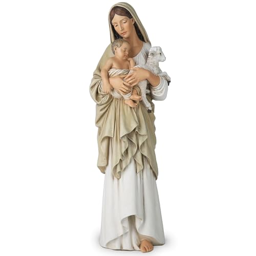 BC Catholic Innocence Statue, Madonna and Jesus Child with Lamb Figure, Virgin Mary Religious Gift, Inspirational Home décor, 13" H, Handmade by Buildclassic