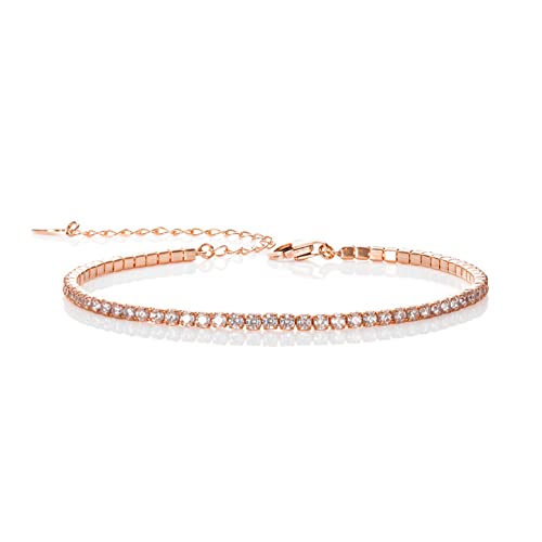 namana Rose Gold Tennis Bracelets for Women, Dainty Rose Gold Tennis Bracelet in Gold Plated 925 Sterling Silver, Cute Rose Gold Bracelets for Women with Cubic Zirconia Stones