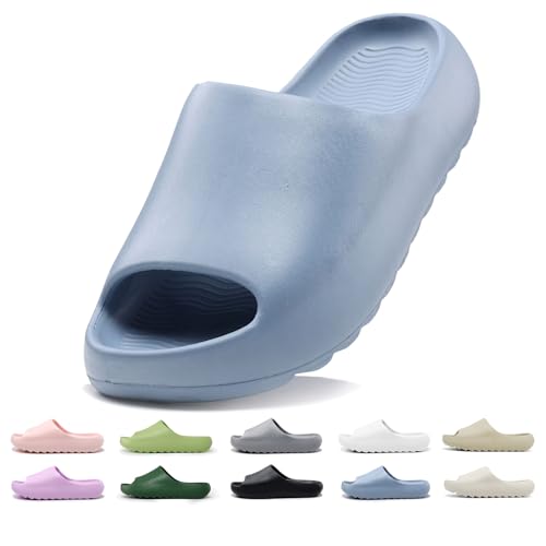 Kids EVA Non-Slip Slippers Open Toe Comfy Soft Lightweight Sandals for Toddler Boys Girls Children Bathroom Shower Summer Pool Beach Slides Slippers(Haze Blue,210)