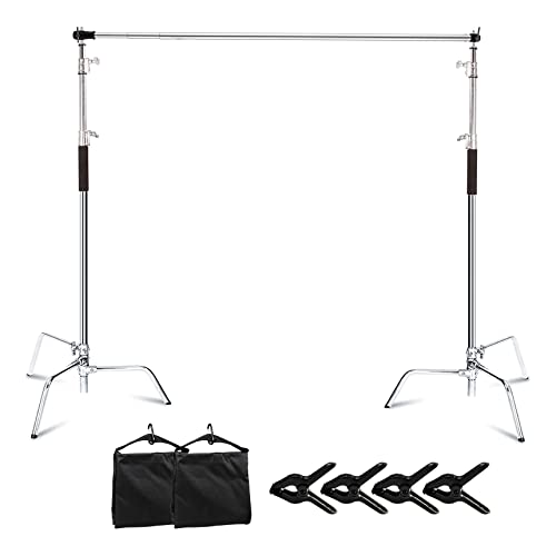 Meking 10x10FT / 3x3M Photo Backdrop Stand Kit, Heavy Duty Adjustable Photography Background Support System Stand with 2 Sandbags, 4 Clamps and Crossbar for Video Studio Photo Shoot