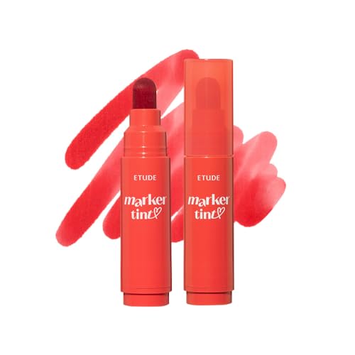 ETUDE Dear Darling Marker Tint #3 Apple Candy | Hydrating & Long Lasting Lip Stain | High Pigmented Lip Maker with Easy Drawing Tip | Korean Daily Lip Tint, Korean Makeup, Kbeauty, Perfect for Gift