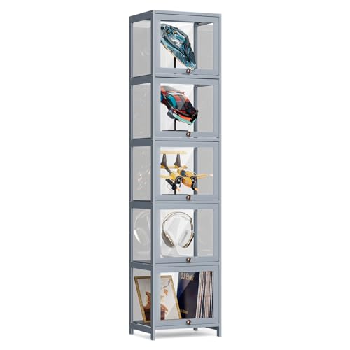 MoNiBloom 68" Tall Slim Narrow Clear Display Cabinet with Acrylic Door Curio Cabinet Display Case Corner Shelves Collection Display Case, Gray