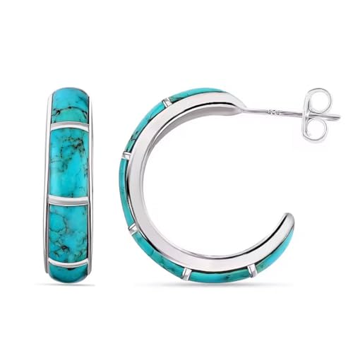Turquoise Jewelry for Women Western Earrings in 925 Sterling Silver Dangle Boho Summer Half Hoop Earrings Anniversary Birthday Gifts