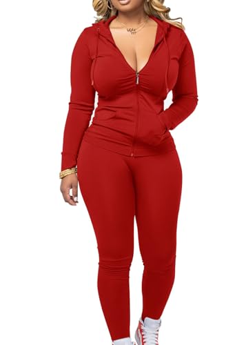 Mrskoala Two Piece Outfits for Women Jogger Sets Workout SweatSuits Tracksuit Pants Set Red S