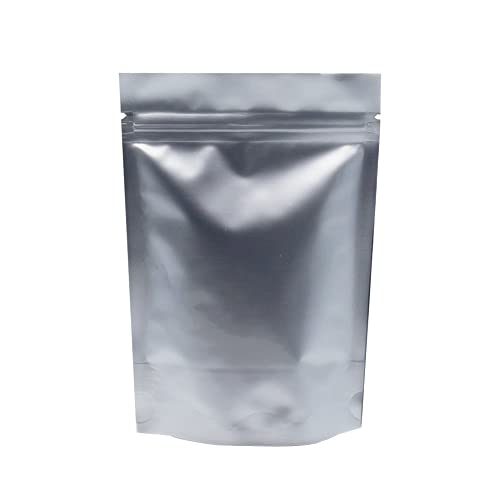 FERENLI 100 Pieces 4.7x7.9 inch Silver Pure Aluminum Foil Stand Up for Zip Mylar Bags Lock Long Term Food Storage Resealable Zipper Lock Bag Heat Seal Airtight Packaging Pouch