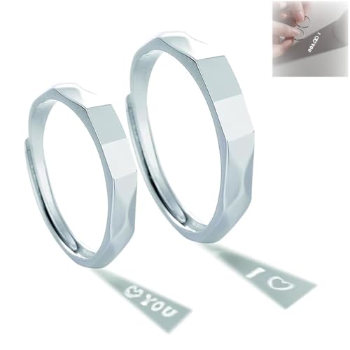 Tiarawong Handmade Love Projection Ring - Adjustable Light Sculpted 925 Ring with Secret I Love You Projection Couple Rings Romantic Gifts for Men and Women, silver