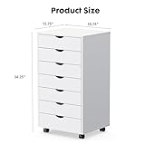 OLIXIS 7 Drawer Chest Wood File Cabinet Rolling Organization Storage Dresser with Wheels for Home Office, White