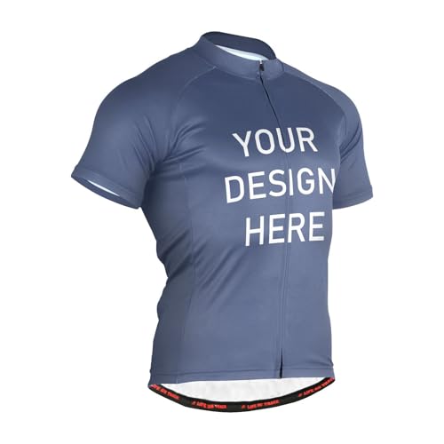 Custom Cycling Jersey Short Sleeve Biking Shirt for Men, Personalized Sports Shirt with Zipper Pocket Breathable Quick Dry Bicycle Jersey Dark Blue
