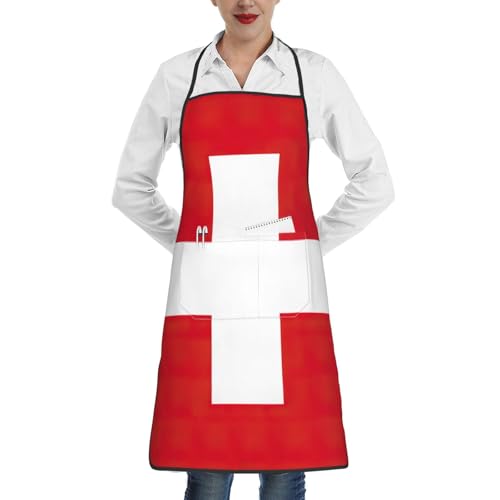 Swiss Flag Print Unisex Apron Multifunctional Pockets And Adjustable Straps,Cooking, Baking,Crafting