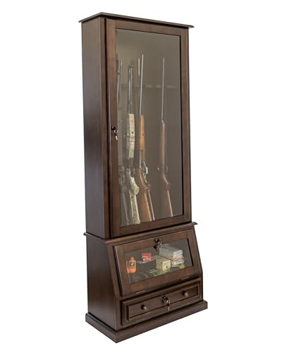 American Furniture Classics Model 858, 12 Gun Cabinet with Slanted Base and Tempered Glass, Espresso