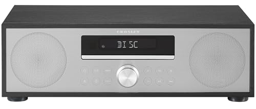 Crosley CR3501A-BK Fleetwood Retro Alarm Clock FM Radio and CD Player with Stereo Bluetooth Speakers, Black