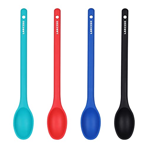 LARCISO 4 Pieces Silicone Spoon Heat-Resistant Non Stick Food Grade Kitchen Tools for Cooking, Baking, Stirring, Serving, Scraping, Mixing Spoons for Dishwasher Safe