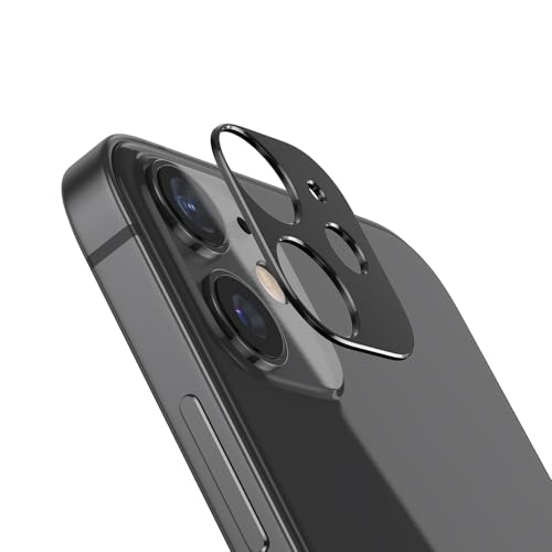 KISMER 2 Packs Camera lens protector for iPhone 12 Metal Alloy [No Glass Lens Cover] (Black)