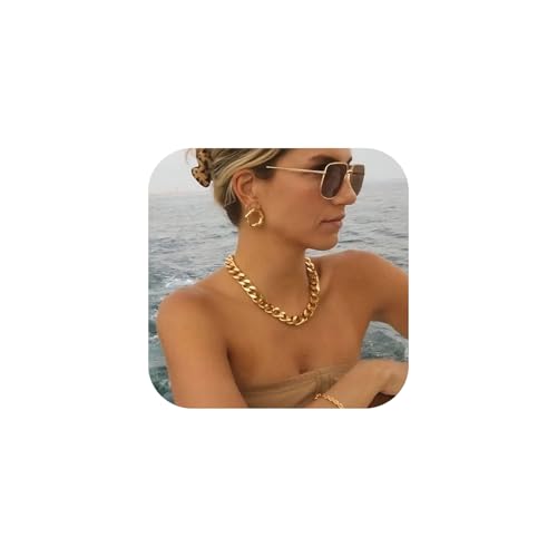 NOKMIT Chunky Cuban Link Curb Chain Necklace for Women Men Dainty 18K Gold Silver Tone Choker Thick Trendy Statement Diamond Cut Punk Hip Hop Cuban Chain Jewelry Gifts Unisex (Gold, 16mm, 18in)