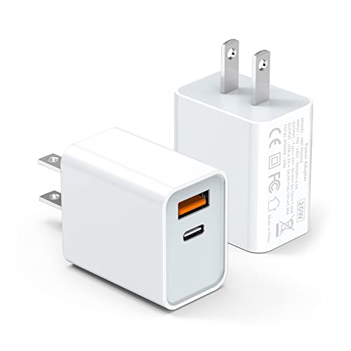 LCGENS USB C Wall Charger Block 20W, 2-Pack Dual Port PD Power Delivery Fast Type C Charging Block Plug Compatible with iPhone 11/12/13/14/15/16/Pro Max, XS/XR/X, Ipad Pro, Samsung Galaxy