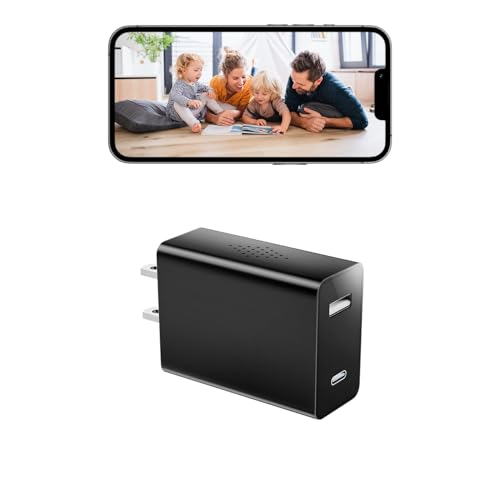 NJINALW Wireless Smart Charger Camera - Mini HD 1080P WiFi Camera with Night Vision - Dual Port Design (USB + Type-C) - Hidden Micro Nanny Cam for Home Indoor Security