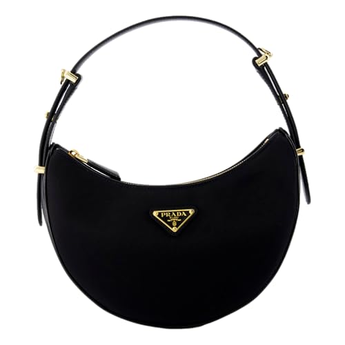 Prada Womens Arqué Re-Nylon and Brushed Leather Small Black Shoulder Bag 1BC194