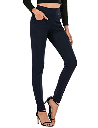 neezeelee Dress Pants for Women Comfort Stretch Slim Fit Leg Skinny High Waist Pull on Pants with Pockets for Work (Blue, 10 (X-Large))