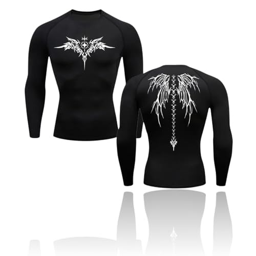 Anime Long Sleeve Compression Shirts for Men - Gym Long Sleeve Tshirt Wear Athletic Basketball Running Undershirt Workout Gear Top Shirt (9ZA-S)