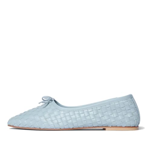 epiluta Light Blue Woven Flats Ballet Shoes for Women with Bows Square Head Design Pull On Comfortable Elegance Size 6.5