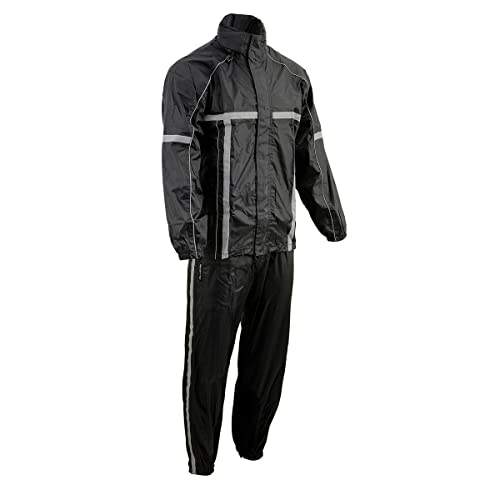 Milwaukee Leather MPM9510 Men's Black Water-Resistant Motorcycle Rain Suit with Hi Vis Reflective Tape - X-Large