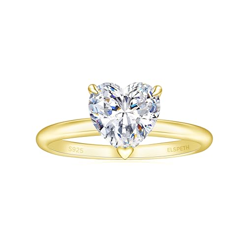 Elspeth 1.5CT Heart Cut Cubic Zirconia Engagement Ring for Women Hidden Halo Solitaire 925 Sterling Silver Yellow Gold Plated Wedding Promise Rings Size 5