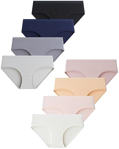 Domee Teen Girls Cotton Underwear Panties Briefs Pack of 8 Underpants Solid Color 11-12 Years (Manufacturer Size M)