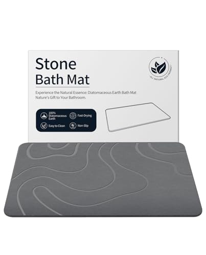 ZIKIBL Stone Bath Mat Diatomaceous Earth Shower Mat Non-Slip Super Absorbent Diatomite Stone Mats for Bathroom Floor Quick-Drying Easy to Clean (24''*16'' Grey)