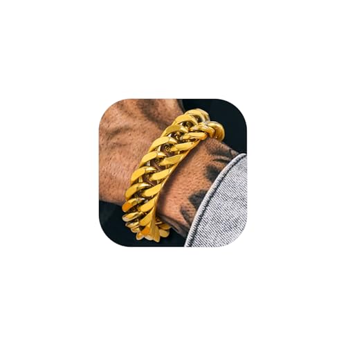 Richsteel Men and Women Sturdy Curb Cuban Link Chain Bracelet Gold Plated 316L Stainless Steel Jewelry