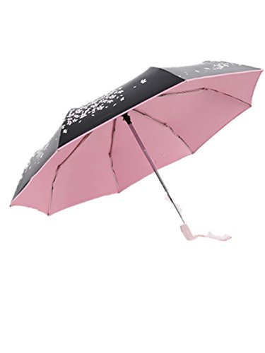 Katoot@ Cherry Blossom Automatic 3-folding Umbrella Rain Women black coating anti-uv Sakura Flower print Umbrella Rain Tools Sun Parasol (Pink)