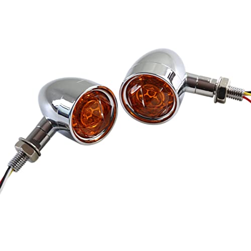 FATECIM Custom 2Pcs Motorcycle LED Turn Signal Lights with Running/Braking Lights, Bullet Heavy Duty Indicators Blinkers Lights Universal Chrome