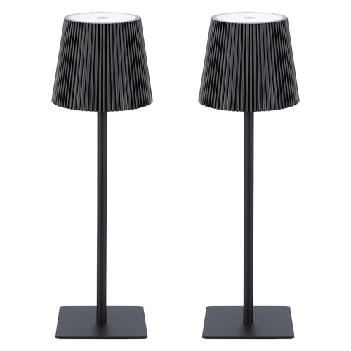 LUTEC 2 Pack Cordless Table Lamp,6000mAh Rechargeable Battery Operated Desk Lamp,Two Adjustable Heights,Waterproof, Touch Control & 3 Color Stepless Dimming for Restaurant/Bedroom/Bars/Outdoor (Black)