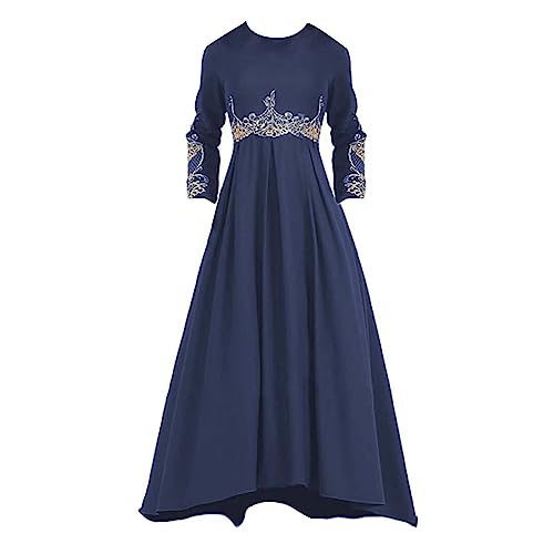 Tiljvks Women Muslim One-Piece Dress Lightweight Arab Bat Sleeve Abaya Casual Modest Arabic Prayer Clothes Muslim Fashion A-Blue